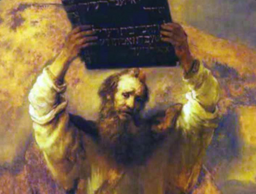 Depiction of Moses holding the Ten Commandments (TOS01)