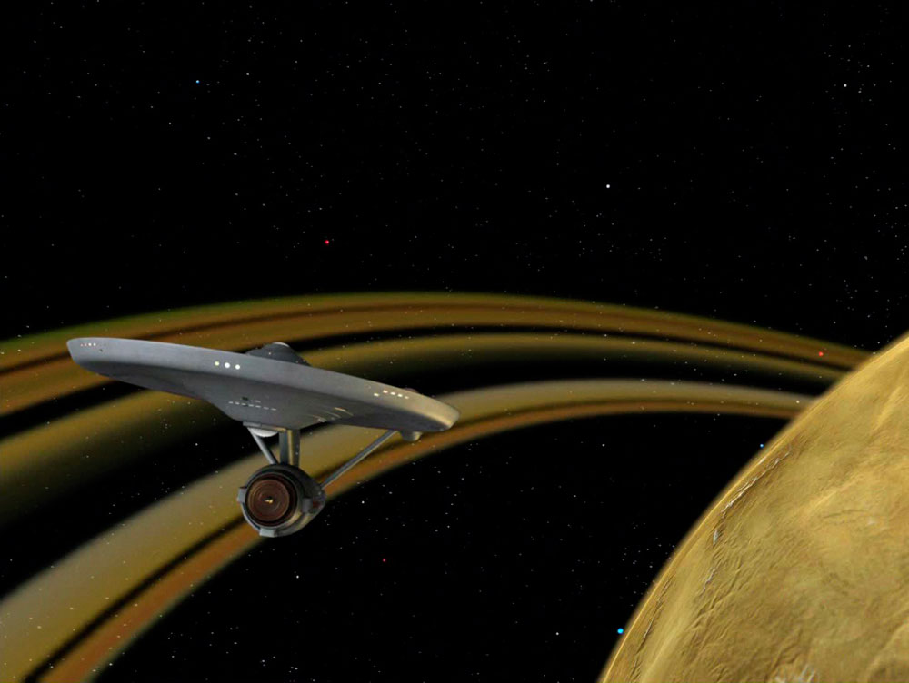 U.S.S. Enterprise orbiting Camus II (TOS79)