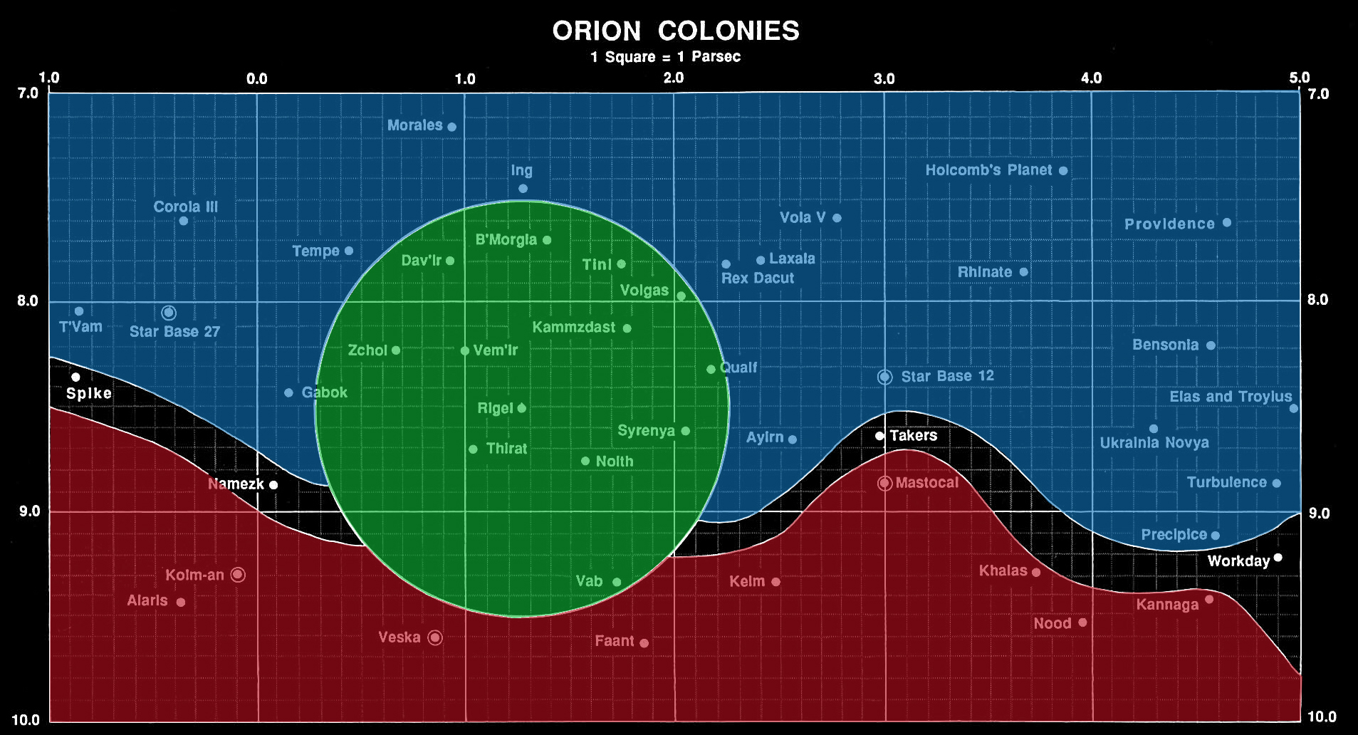 Map of the Orion Colonies (FASA 2008A; Original B&W Image)